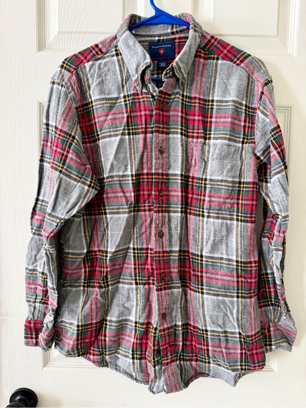Saddlebred Gray and Red Plaid Button-Down Shirt